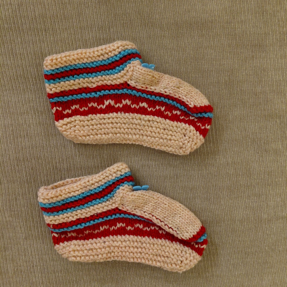 Cozy Knit Kids Booties - Beige, Red, and Blue